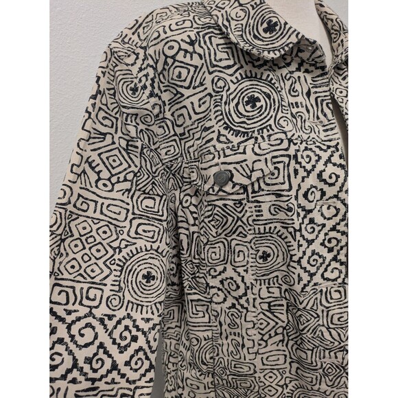 JM Collection Ivory Black Aztec Geometric Canvas Jacket sz XL Block Print - Picture 3 of 13